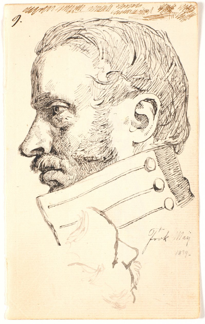 De Broer van de Kunstenaar Christen Carl Lundbye, Buste, Profiel Links. Bovenaan een Losse Schets van dezelfde Persoon half van Bovenaf Gezien door Johan Thomas Lundbye