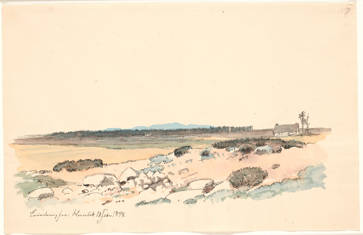 Landschap van Hornbæk met de plantage en Kullen op de achtergrond door Johan Thomas Lundbye