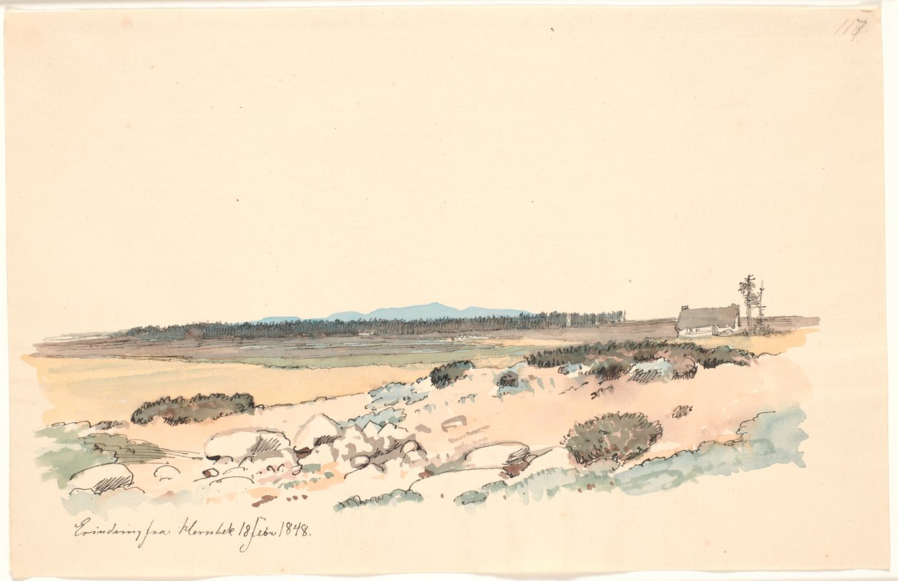 Landschap van Hornbæk met de plantage en Kullen op de achtergrond door Johan Thomas Lundbye