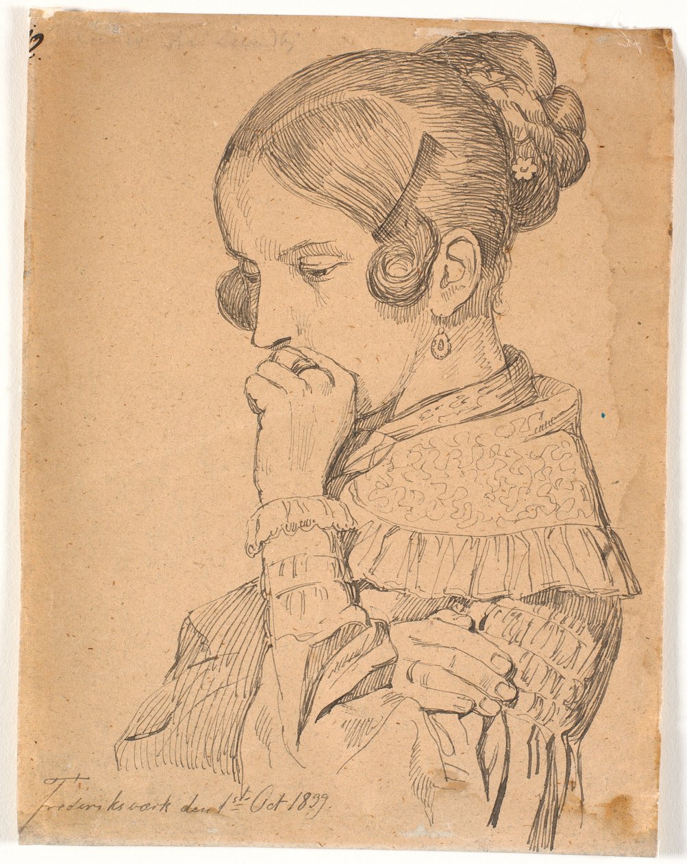 Portret van een jonge dame, 3/4 profiel naar links door Johan Thomas Lundbye