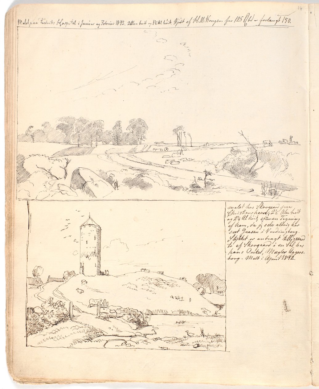 Stenen omheining bij Rakløv op Refsnæs. Tekening direct uitgevoerd in het schrift, pagina 10 door Johan Thomas Lundbye