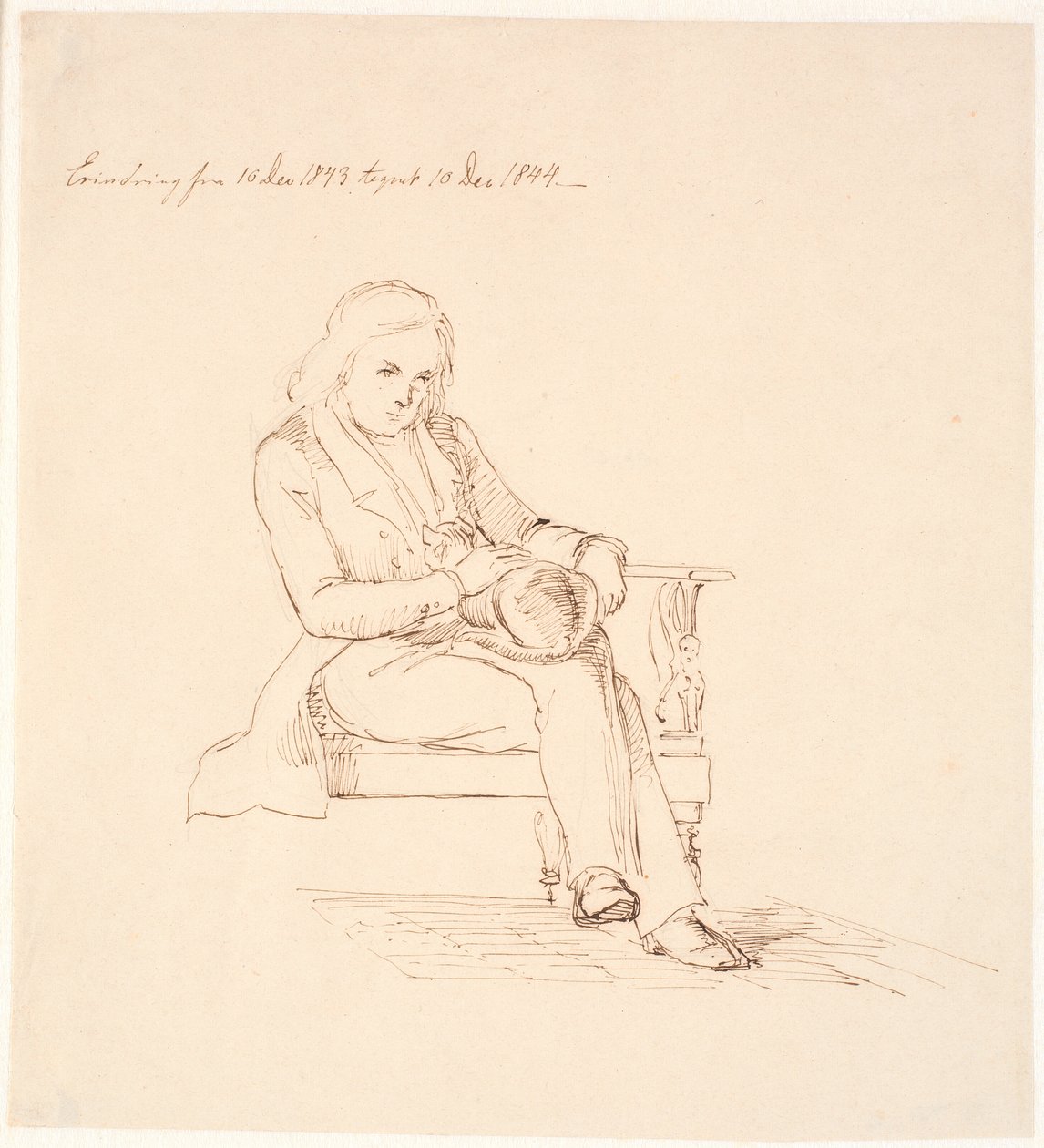 Thorvaldsen zittend op een bank door Johan Thomas Lundbye