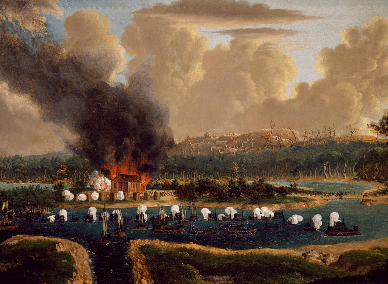 Slag van Vransarii tegen Rusland voor controle over fjorden bij Kockis Kapell, 16 juni 1790 door Johan Tietrich Schoultz