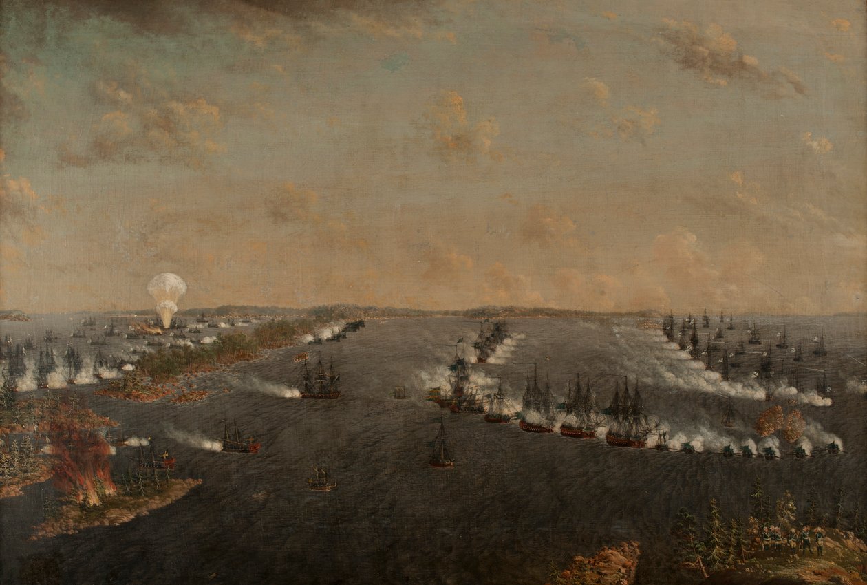 Eerste Russisch-Zweedse slag bij Rochensalm op 24 augustus 1789, ca. 1790 door Johan Tietrich Schoultz