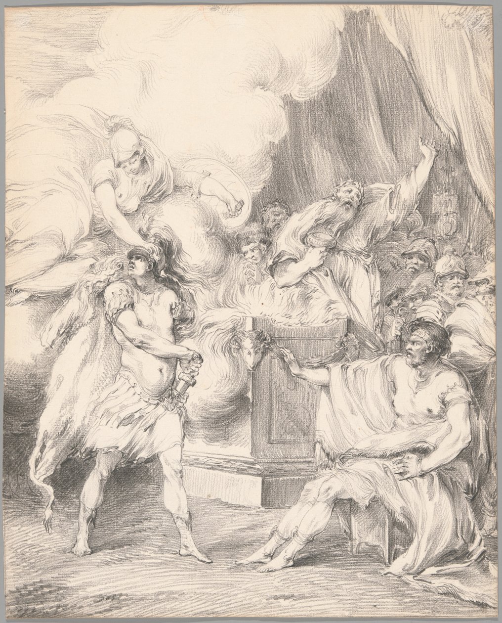 Achilles in bedwang gehouden door Athena in Agamemnons tent, uit Ilias, Boek I door Johan Tobias Sergel
