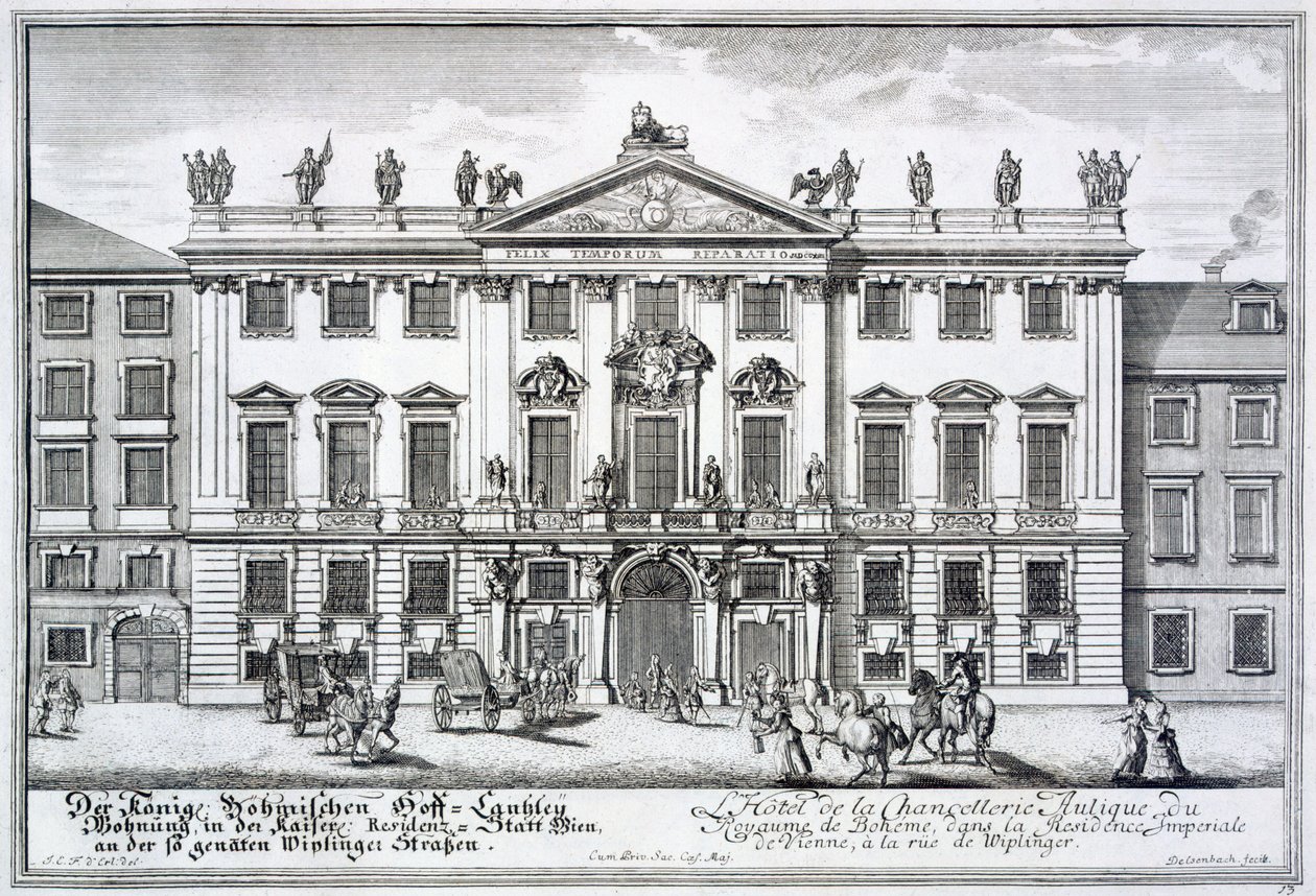 De kanselarij van het Koninkrijk Bohemen, onderdeel van de keizerlijke residentie in Wiplingerstraat, Wenen, c.1719 door Johann Bernhard Fischer von Erlach