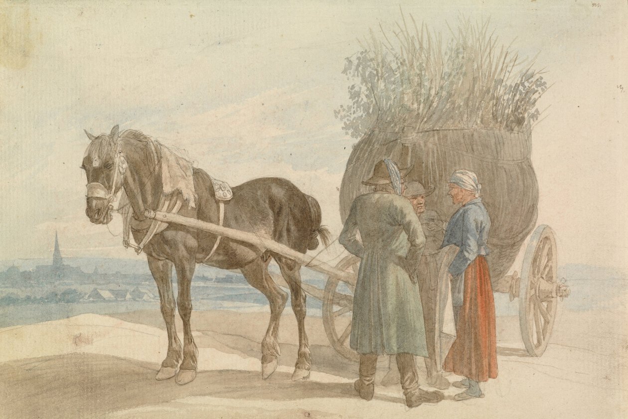 Oostenrijkse Boeren met een Paard en Kar, met Wenen in de Verte door Johann Adam Klein
