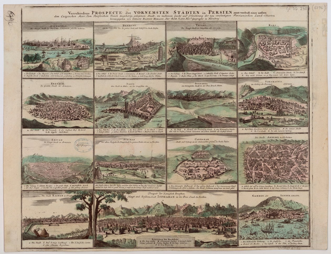 Verschillende uitzichten van de voornaamste steden in Perzië door Johann Baptista Homann