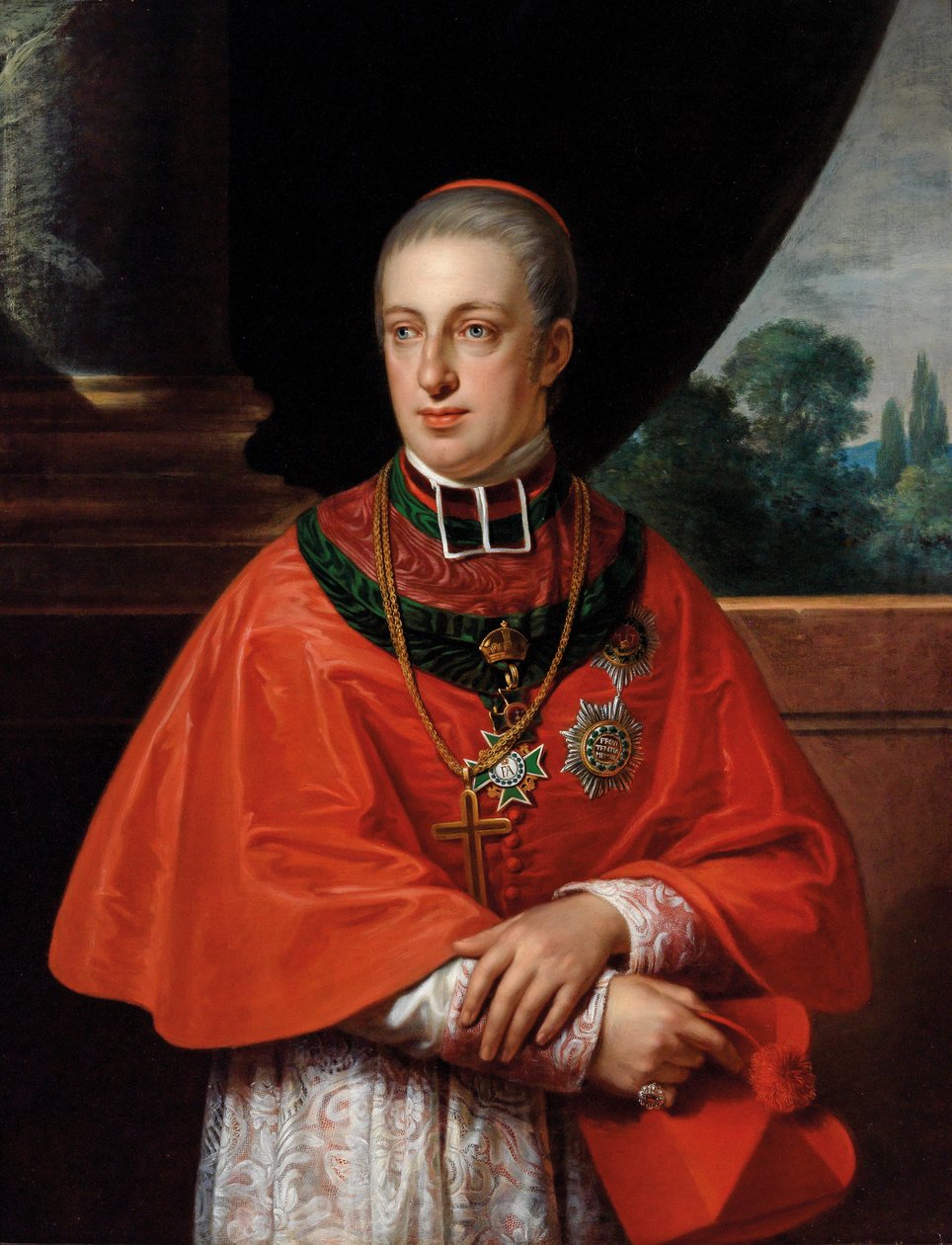Kardinaal Aartshertog Rudolf, portret als kardinaal versierd met de St. Stephansorde en de Saksische Huisorde van de Rautenkrone door Johann Baptist von Lampi the Elder