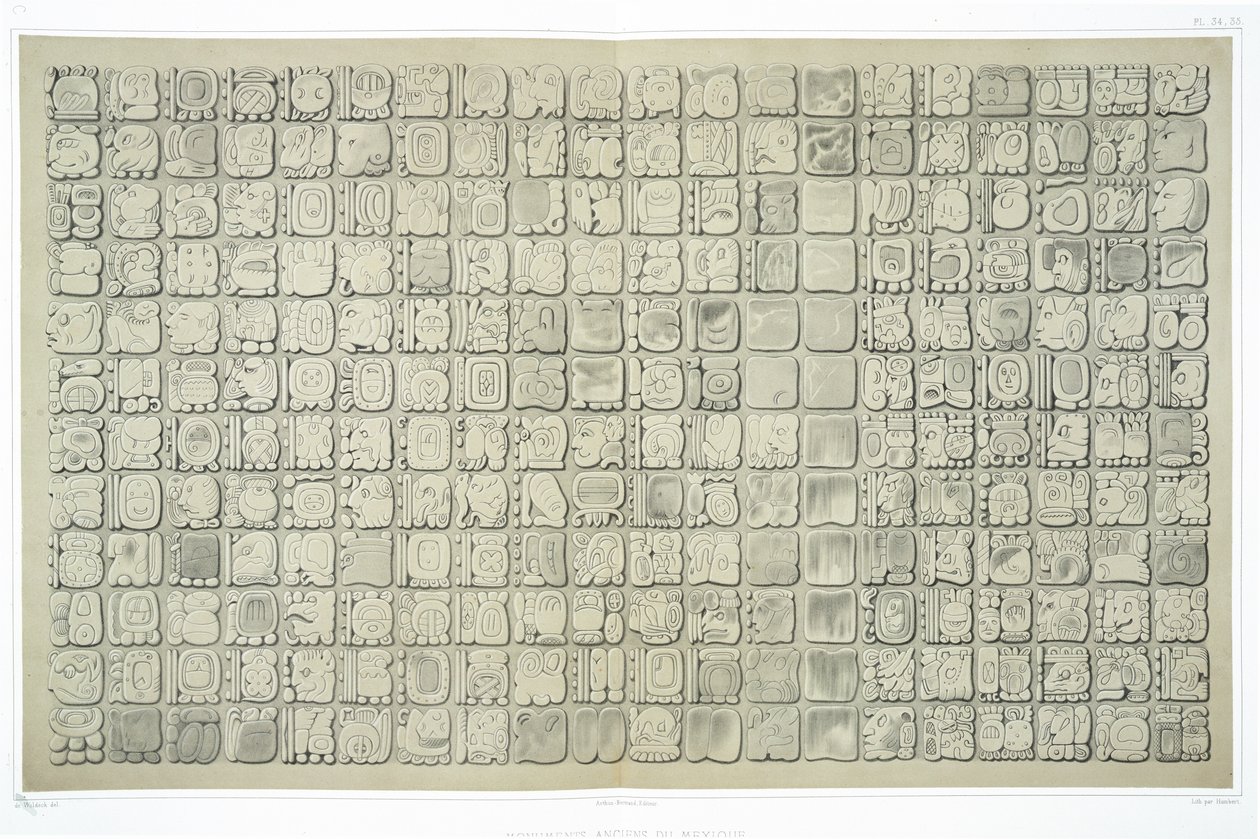 Grote plaquette met ideografisch schrift uit de Tempel van Inscripties, Palenque, c.692, platen 34 en 35 uit 