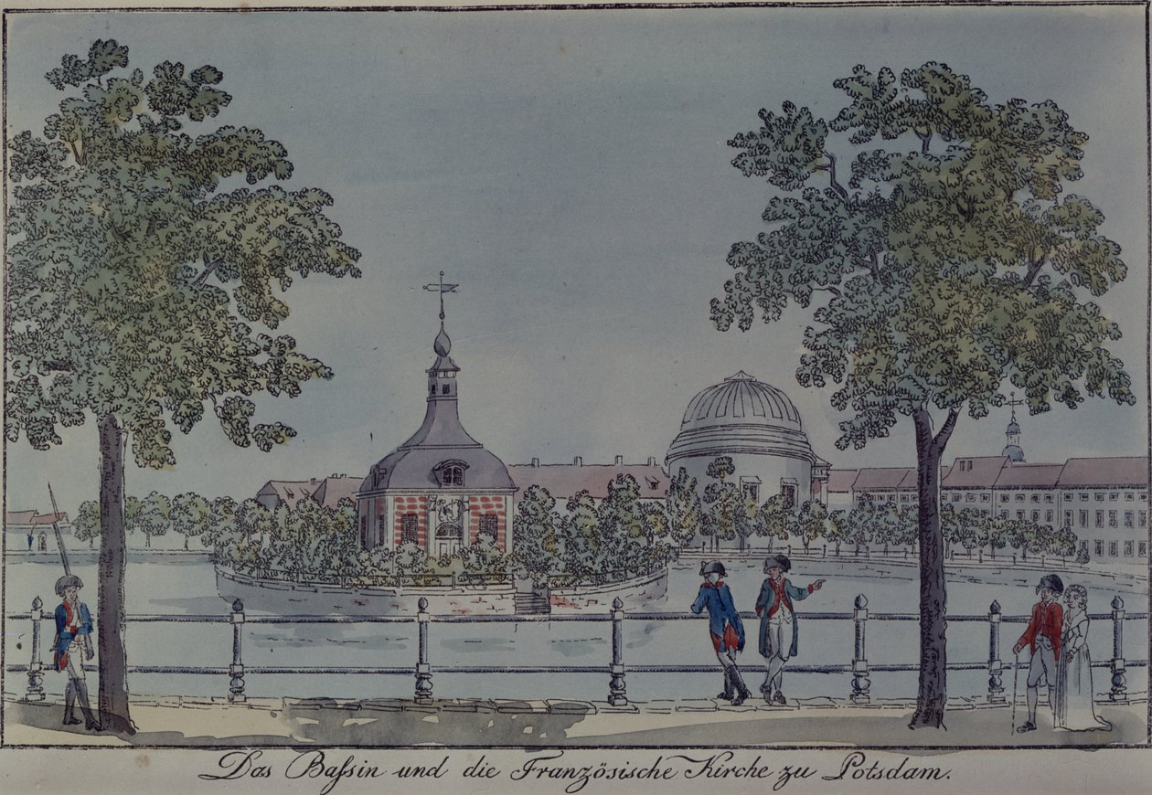 De Vijver en Franse Kerk in Potsdam, ca. 1796 door Johann Friedrich Nagel