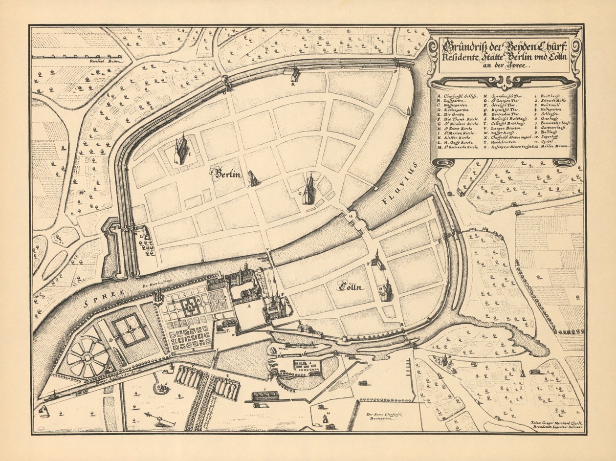 Kaart van Berlijn en Coelln, 1652 door Johann Gregor Memhardt
