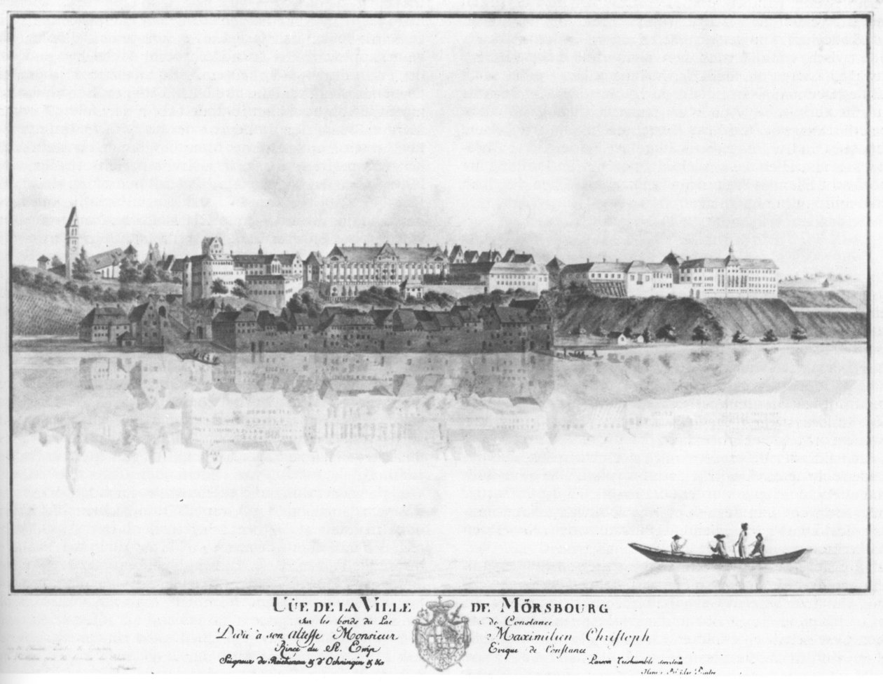 Uitzicht op de stad Meersburg vanaf het meer door Johann Heinrich Bleuler