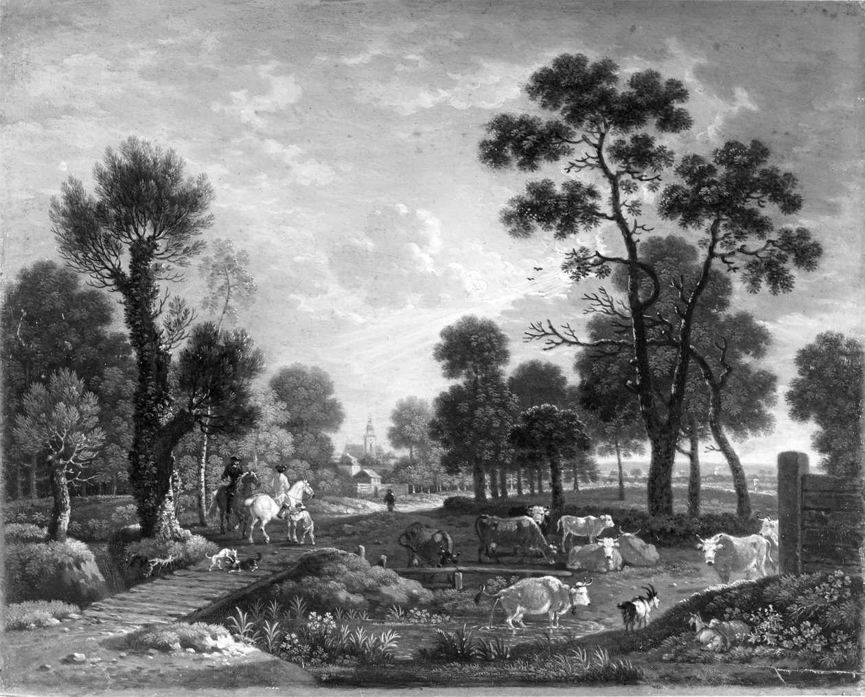 Landschap met Ruiters en Vee door Johann Heinrich Roos