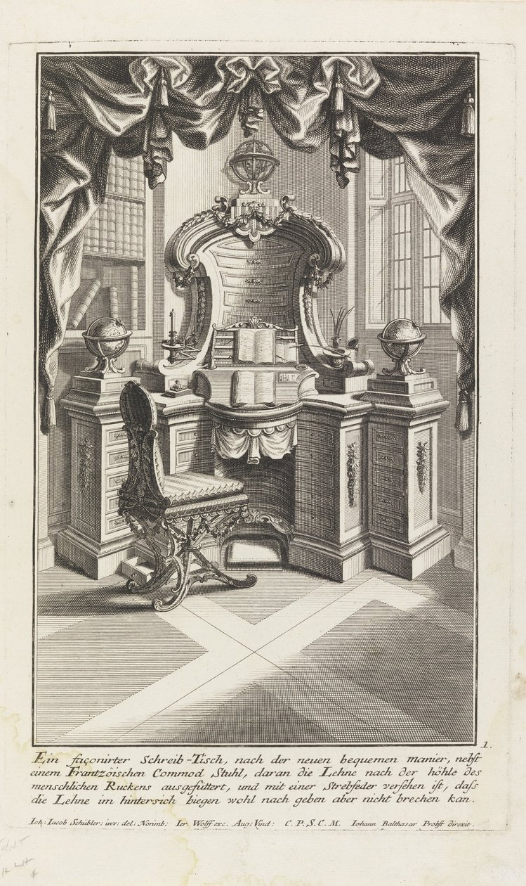 Een gevormd schrijftafel en stoel door Johann Jacob Schubler