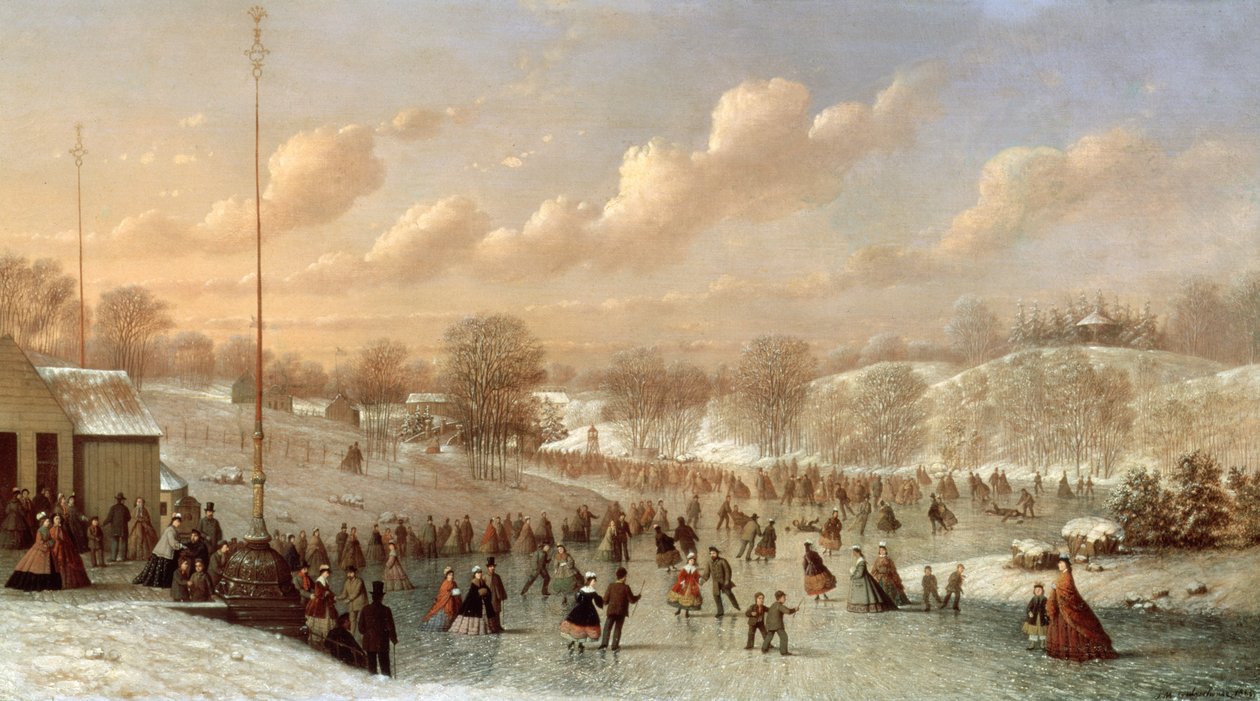Schaatsscene, Central Park, 1865 door Johann Mongels Culverhouse