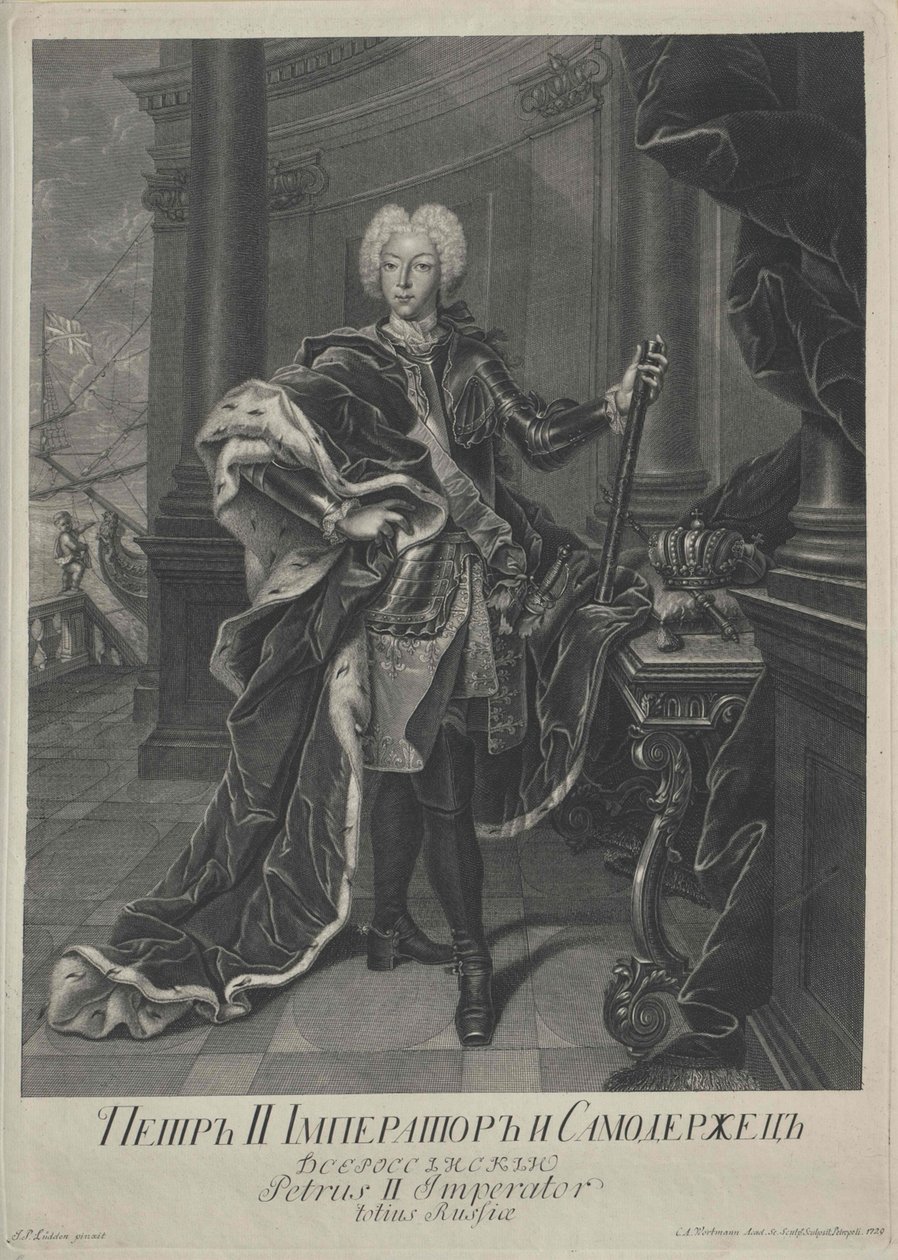 Portret van Peter II, gegraveerd door Christian Albrecht Wortmann door Johann Paul Luedden