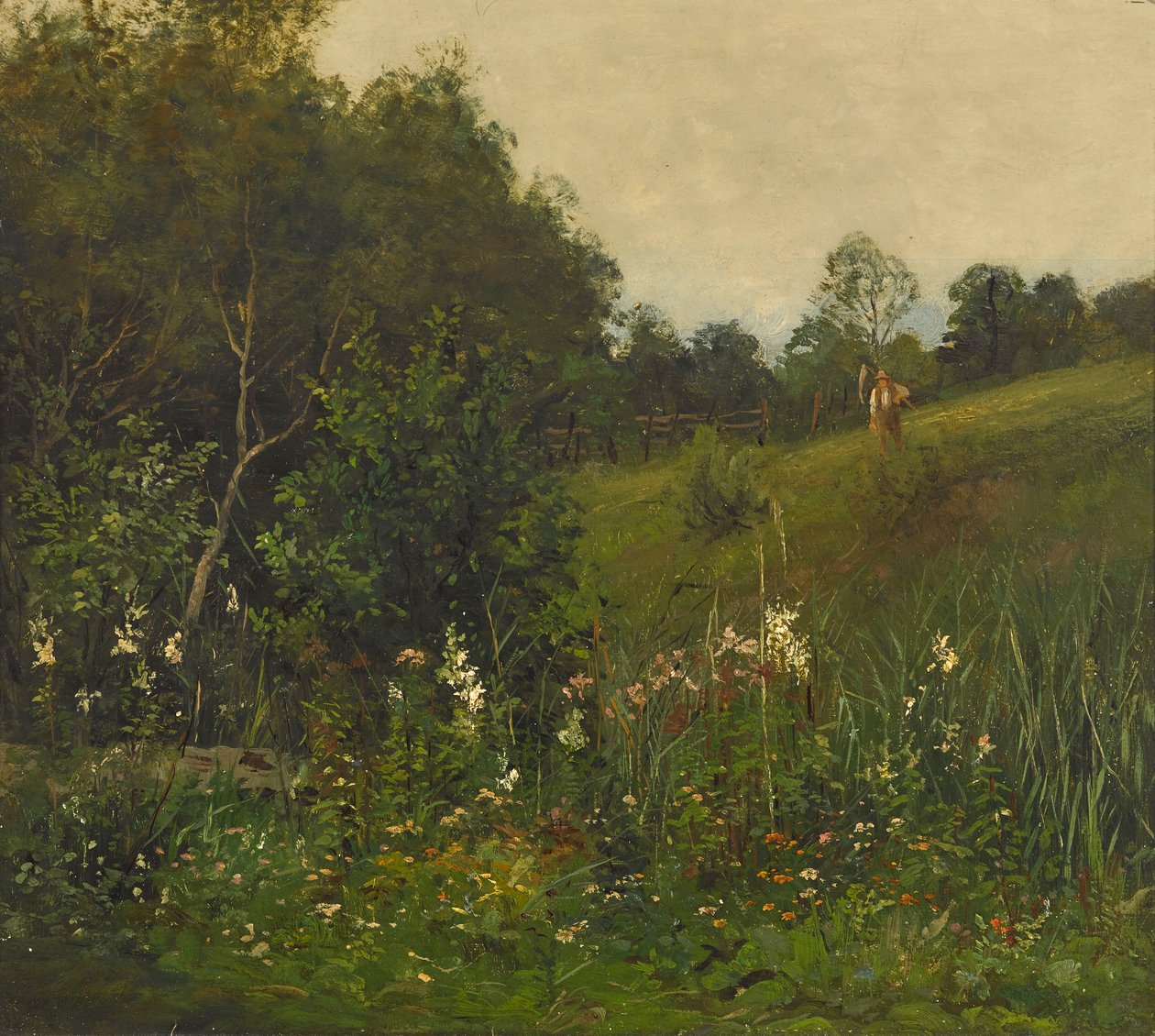 Zomerlandschap met maaier door Johann Sperl