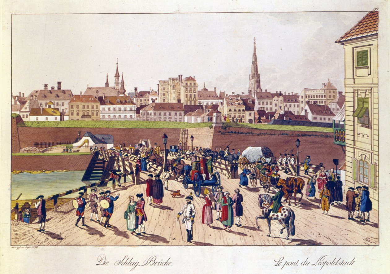 De brug bij Leopoldstadt, Wenen, 1780 door Johann Ziegler