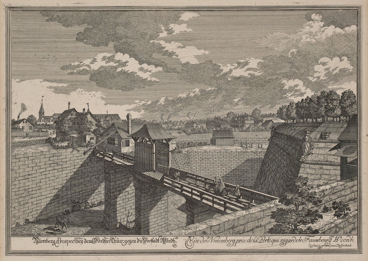 Gezicht op het Wöhrder Türlein in Neurenberg vanuit het westen door Johann Adam Delsenbach