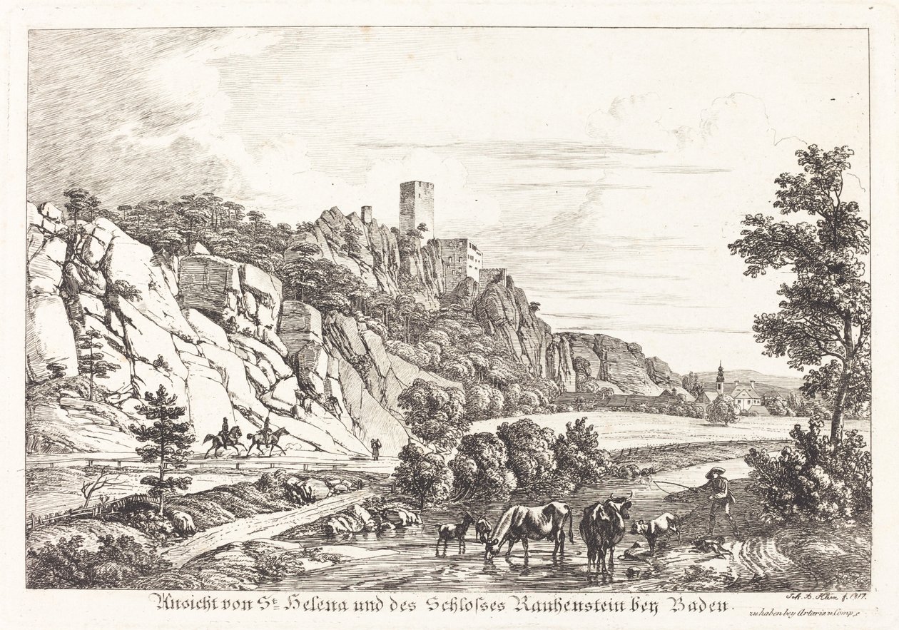 Gezicht op St. Helena en het Kasteel Rauhenstein bij Baden door Johann Adam Klein