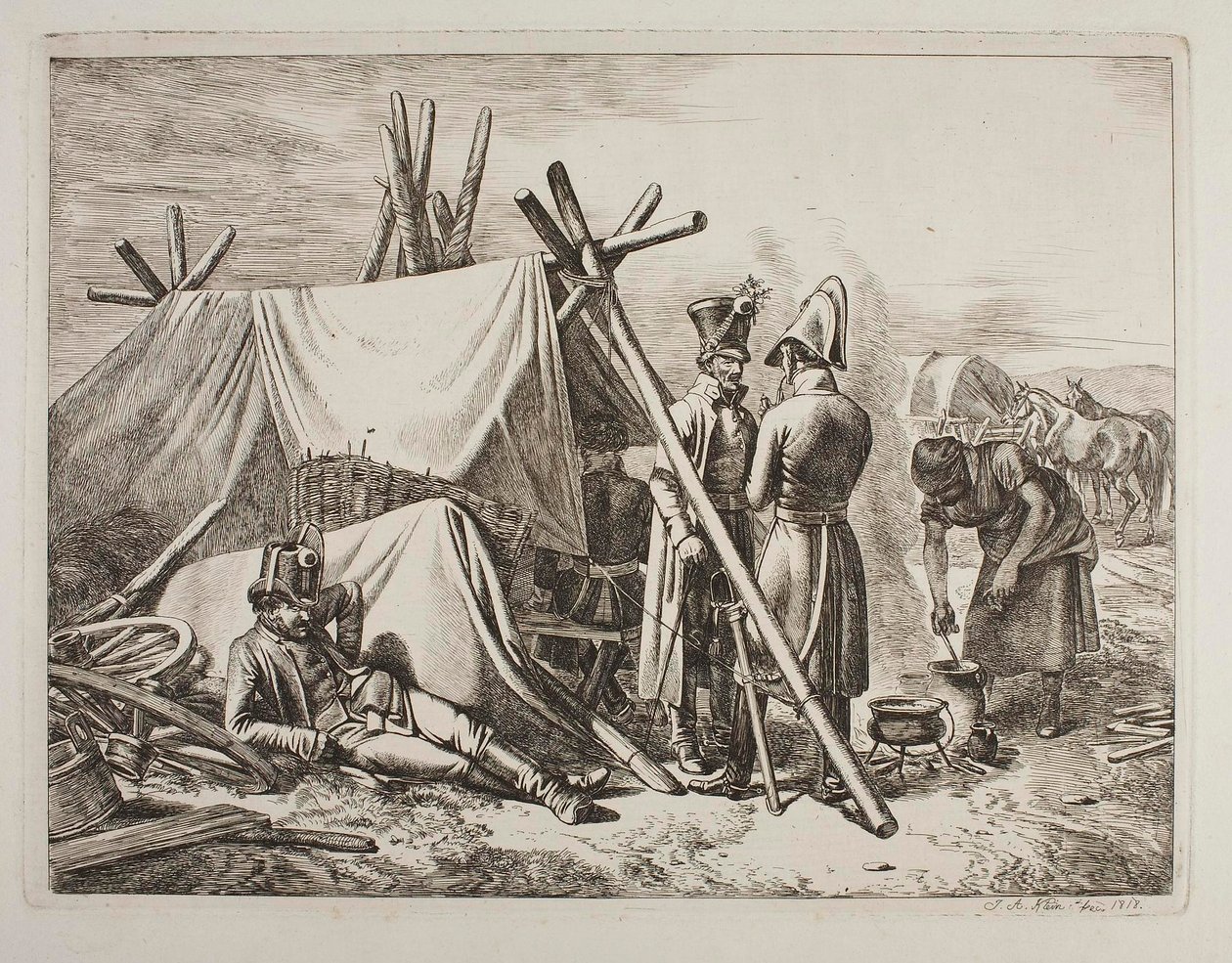 Oostenrijkse militairen bij een kantine-tent door Johann Adam Klein