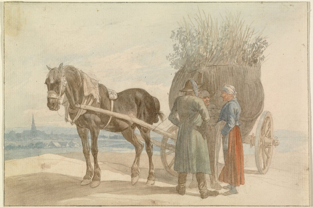 Oostenrijkse boeren met paard en wagen, met Wenen in de verte door Johann Adam Klein