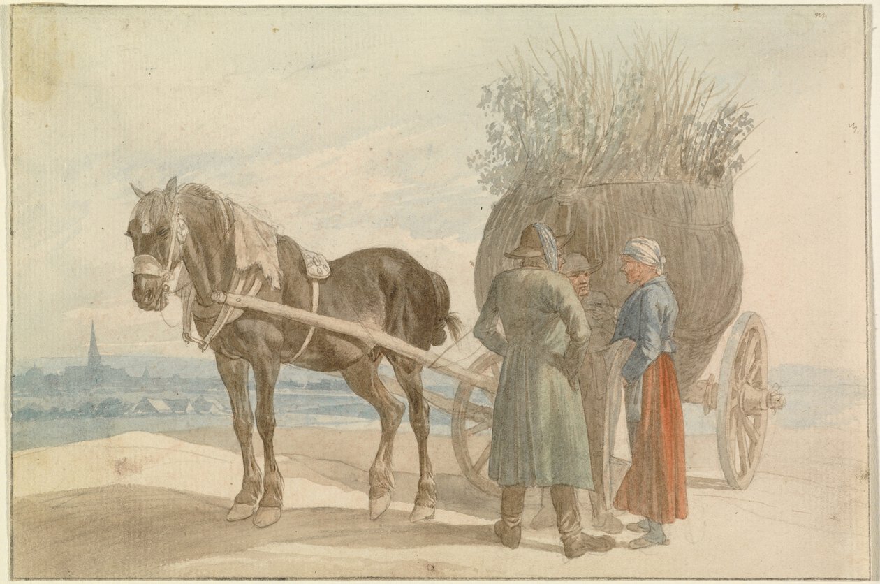 Oostenrijkse boeren met paard en wagen, met uitzicht op Wenen in de verte door Johann Adam Klein