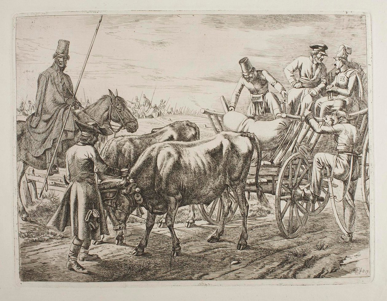 Kozakken betreden een wagen door Johann Adam Klein