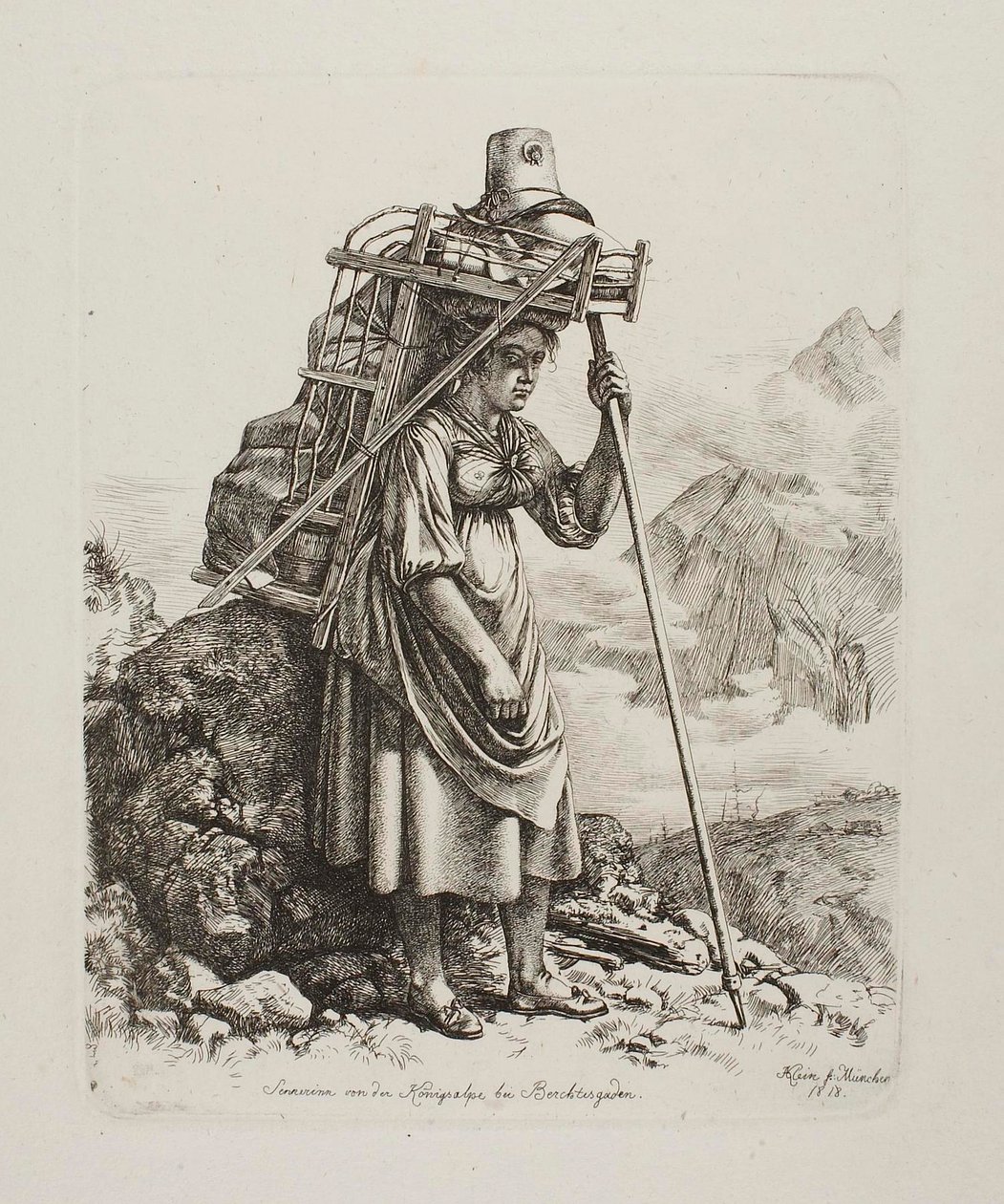 Melkmeisje op een „Saeter“ van de Königsalpe door Johann Adam Klein