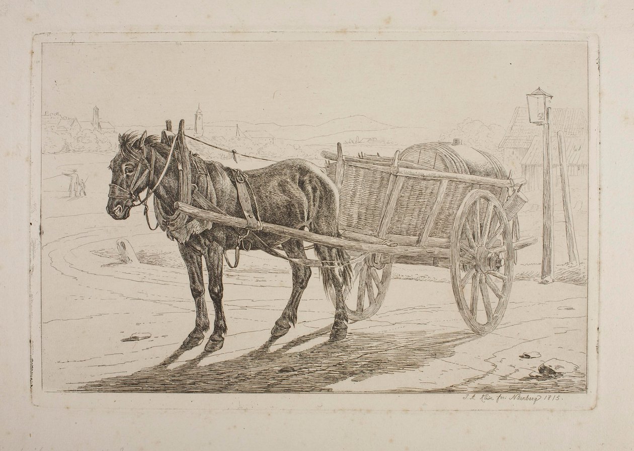 Een paard trok een bierkar door Johann Adam Klein