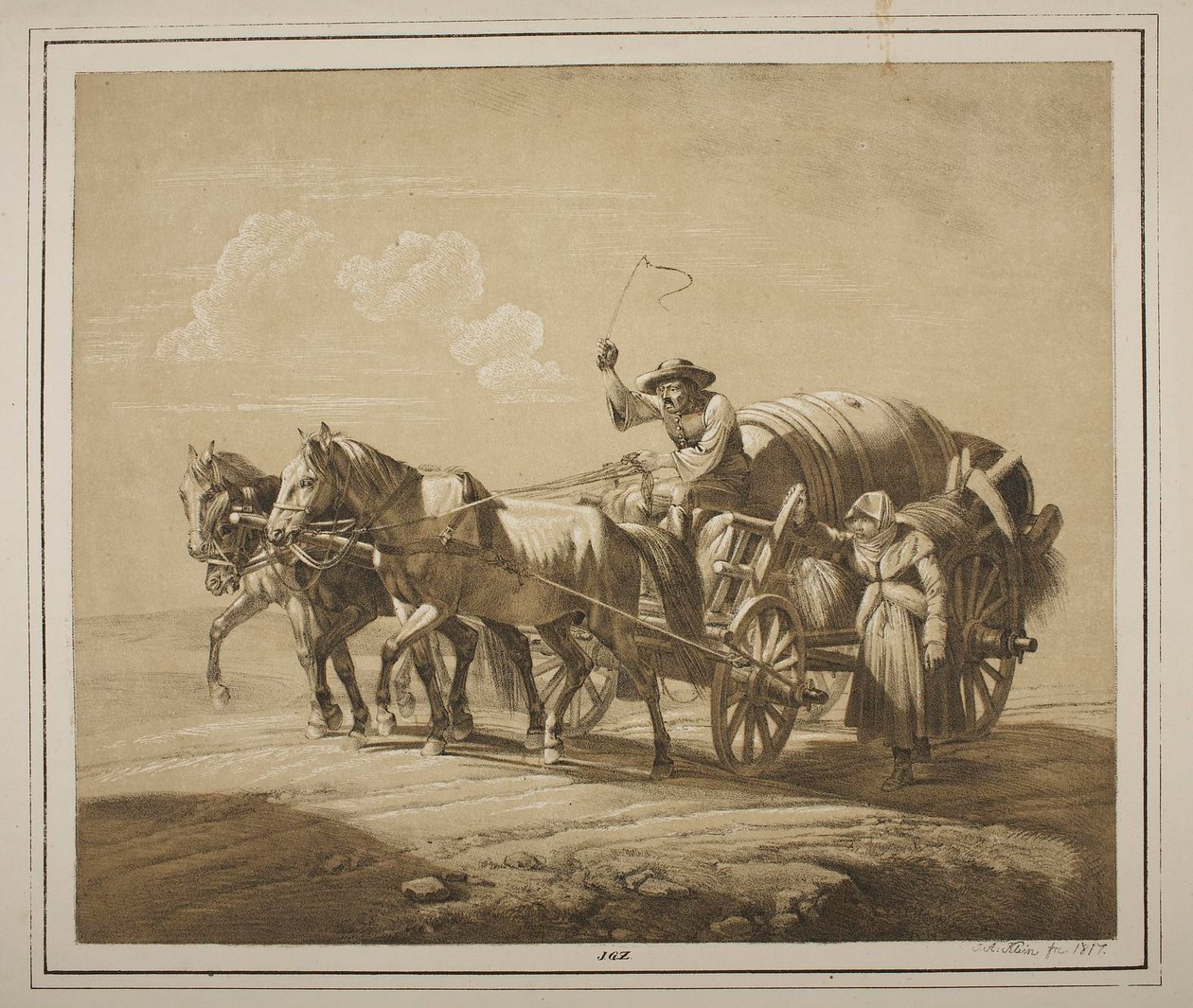 Hongaarse boer bestuurt een wagen met vaten door Johann Adam Klein