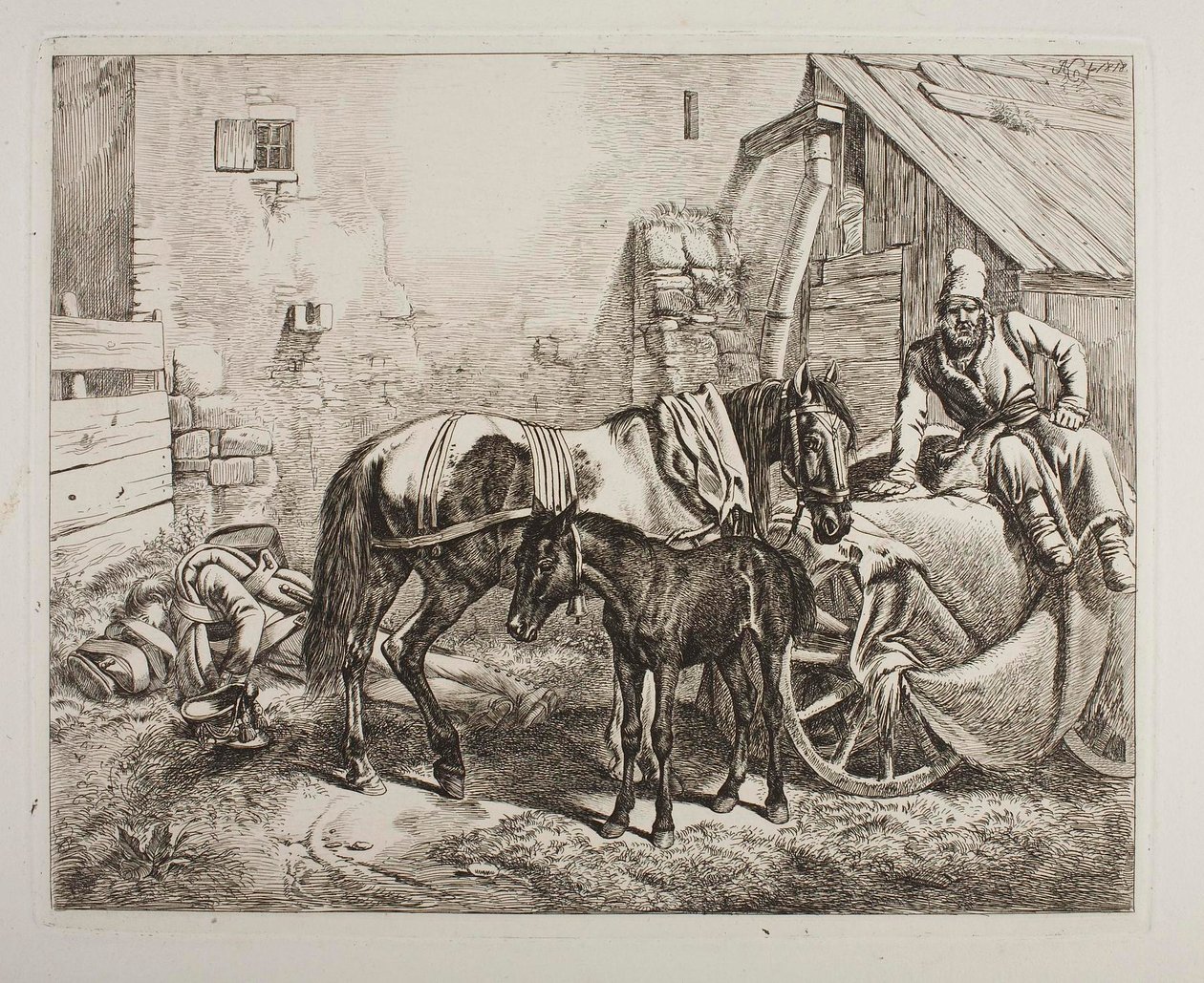 Russische bagagekar voor een huis door Johann Adam Klein
