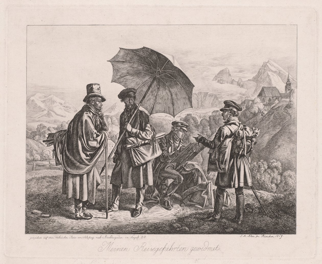 De Kunstenaars op Hun Reis, 1819 door Johann Adam Klein
