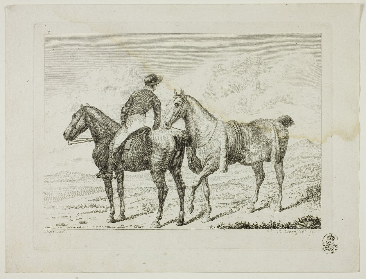 Manege en paarden door Johann Adolph Darnstedt
