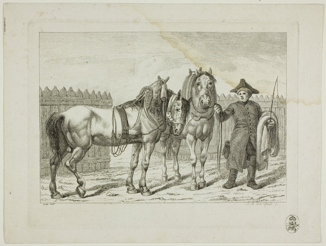 Manege en paarden door Johann Adolph Darnstedt