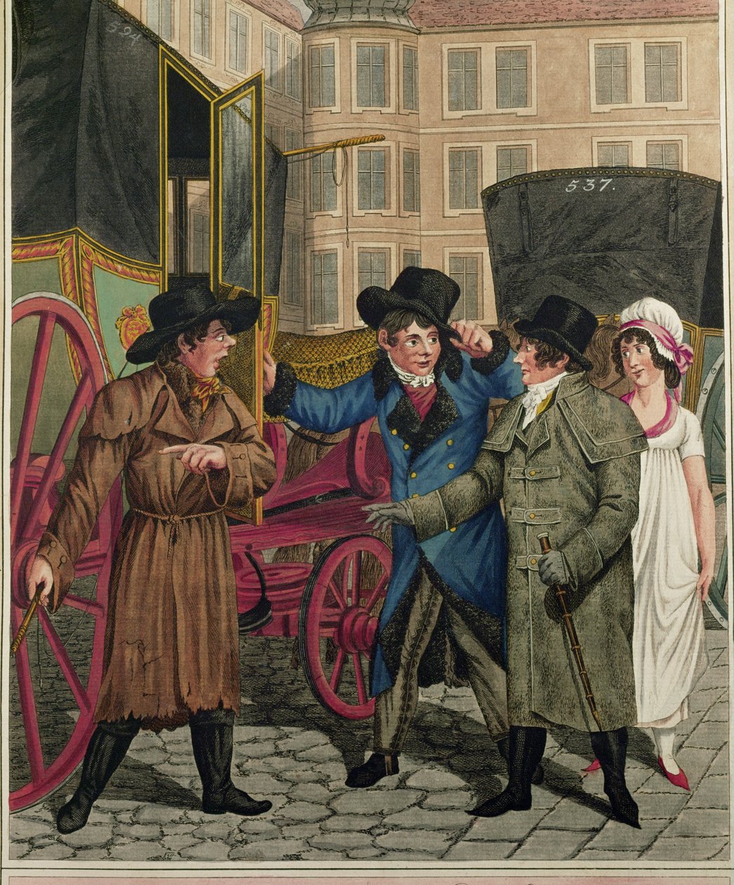 Taxichauffeur en rijke klanten, uit een reeks Weense types ... door Johann Adolph Opitz