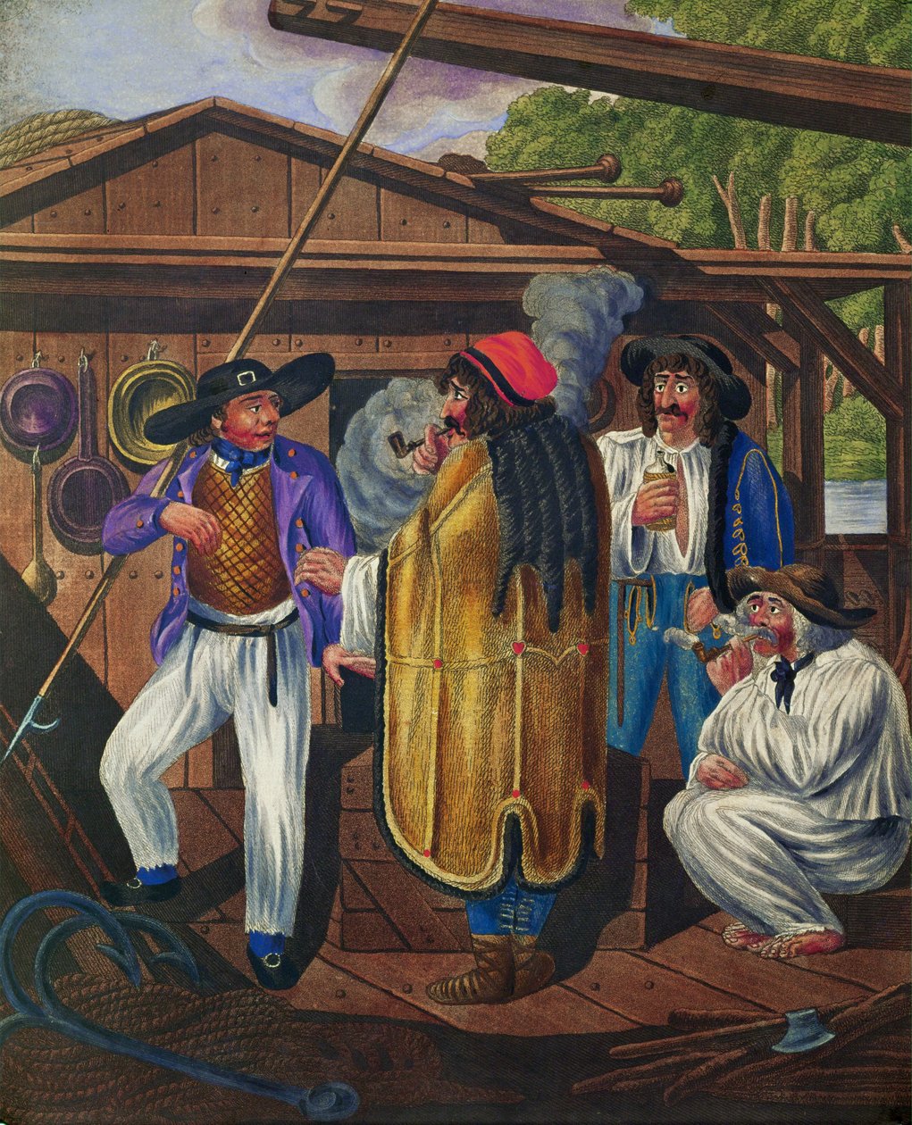 Koetsier en matrozen op een Donauboot, uit een serie Weense types ... door Johann Adolph Opitz
