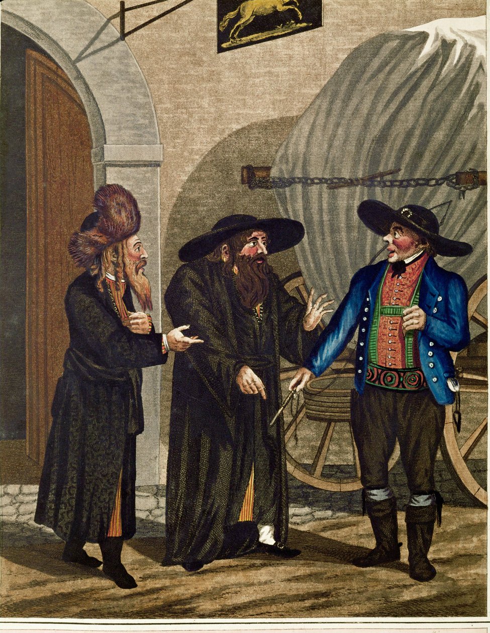 Poolse joden en koetsier, uit een serie Weense Types ... door Johann Adolph Opitz