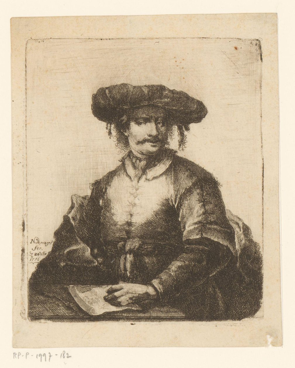 Portret van een onbekende kunstenaar door Johann Andreas Benjamin Nothnagel