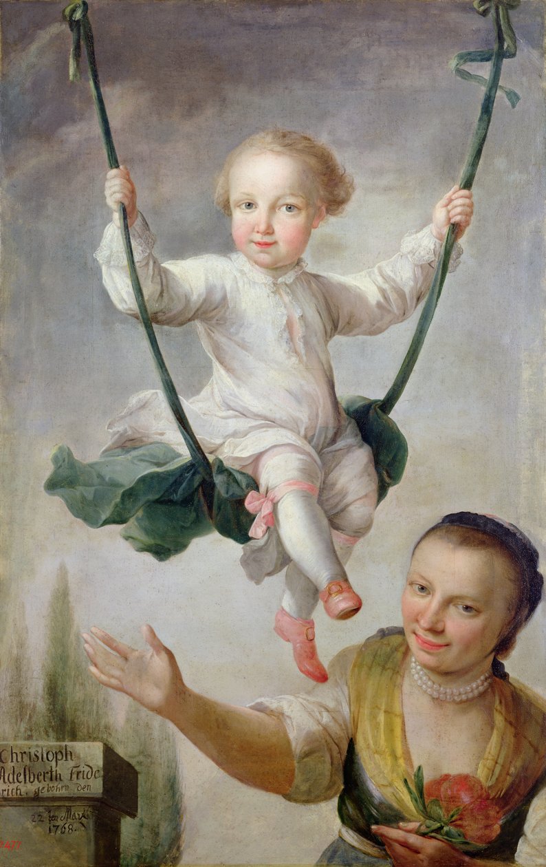 Christoph Adalbert Friedrich von Stein op een schommel, 1768 door Johann Andreas Herrlein