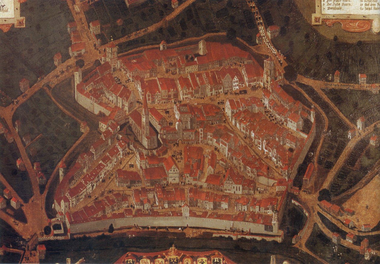 Zicht op de stad Wangen (Allgäu); Stadhuis Wangen door Johann Andreas Rauch