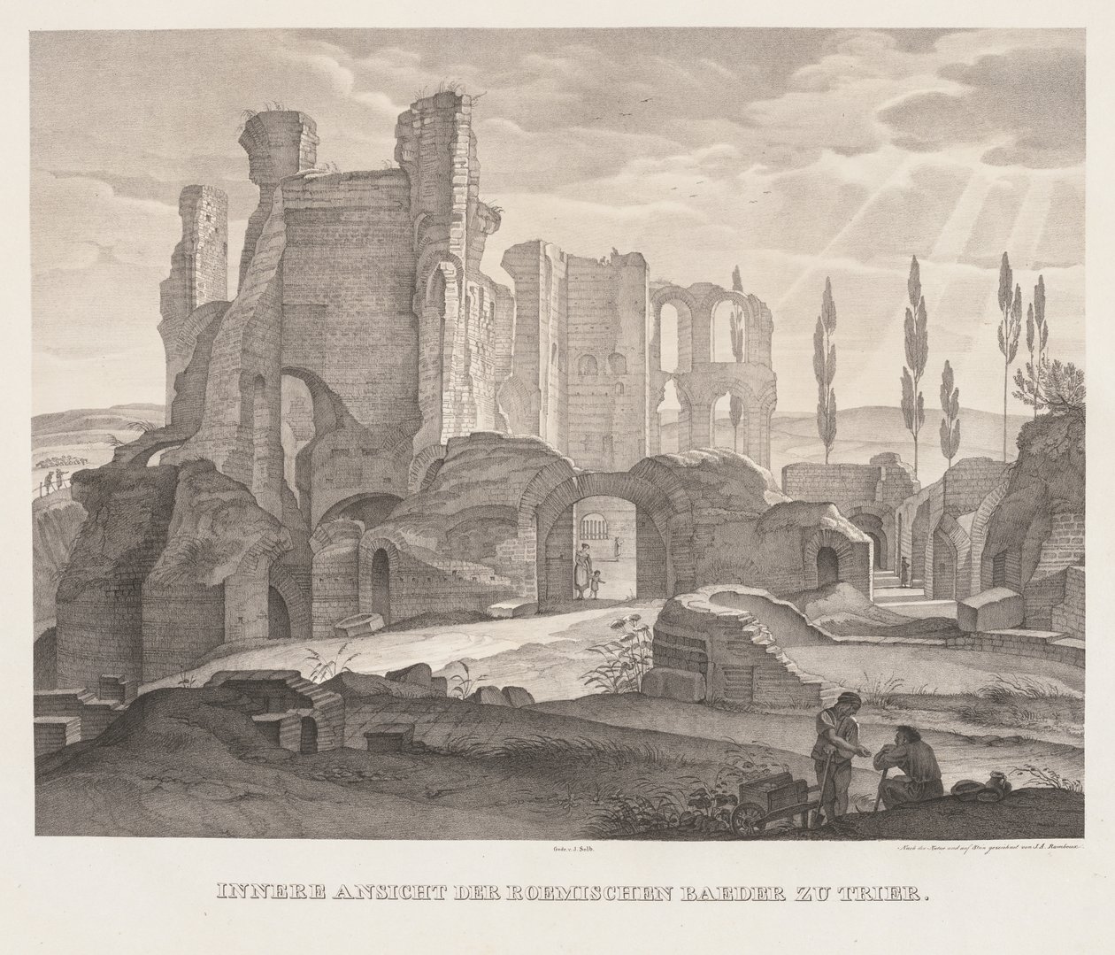 Interieur van de Romeinse baden in Trier door Johann Anton Ramboux