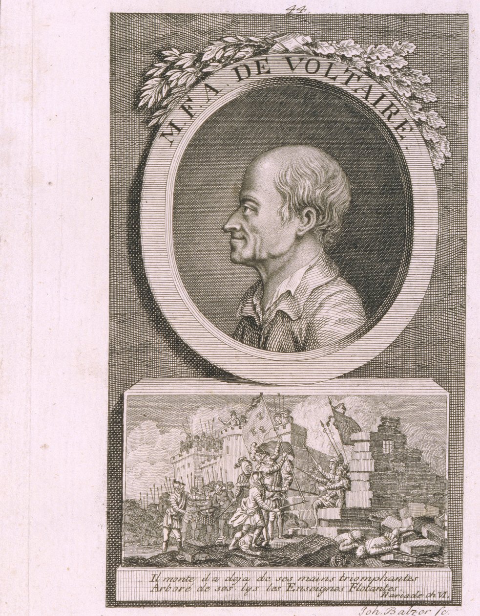 Portret van de schrijver, essayist en filosoof François Marie Arouet de Voltaire 1694-1778 door Johann Balzer