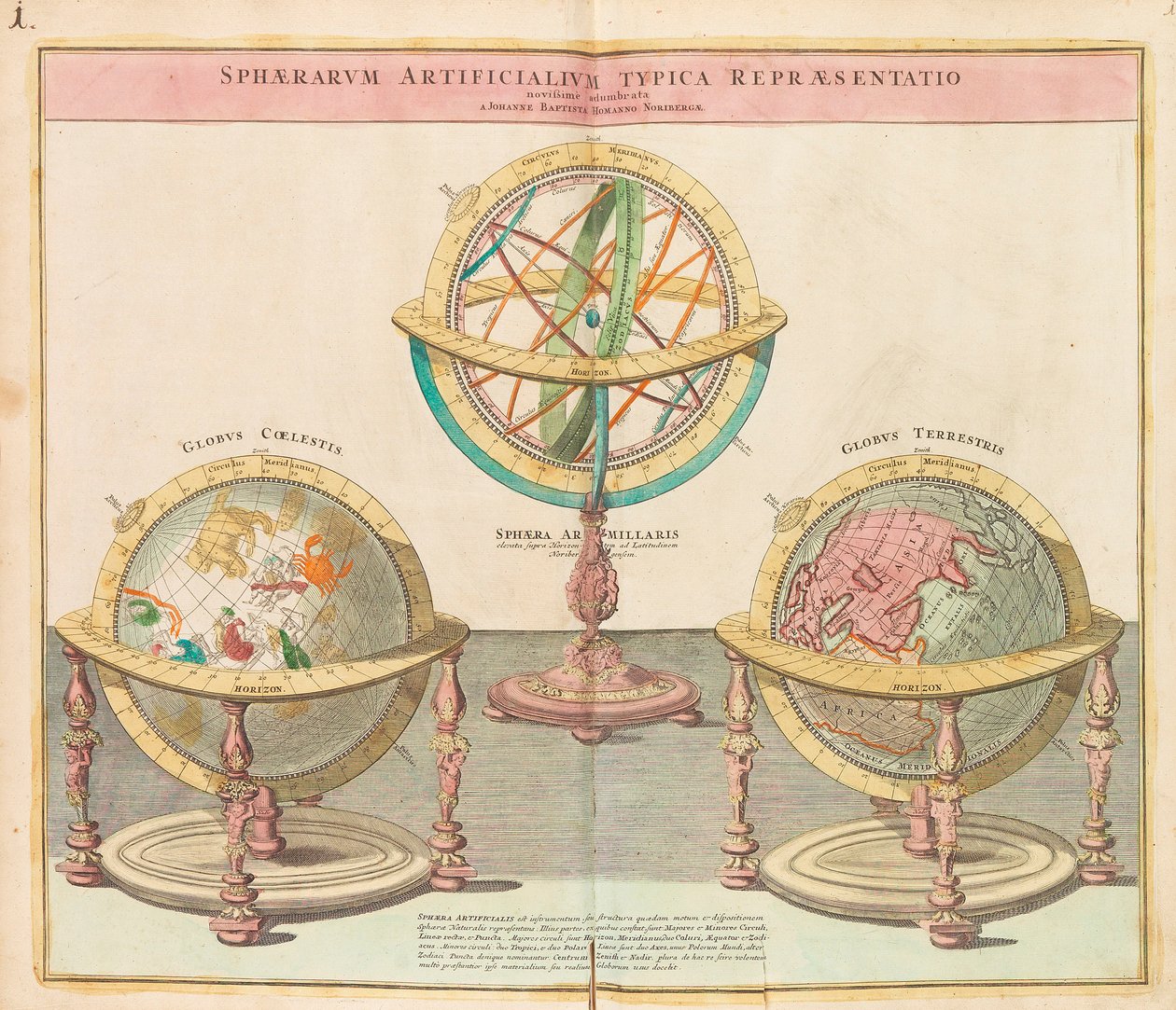 De Globes uit de Grote Atlas van de hele wereld, 1725 door Johann Baptista Homann