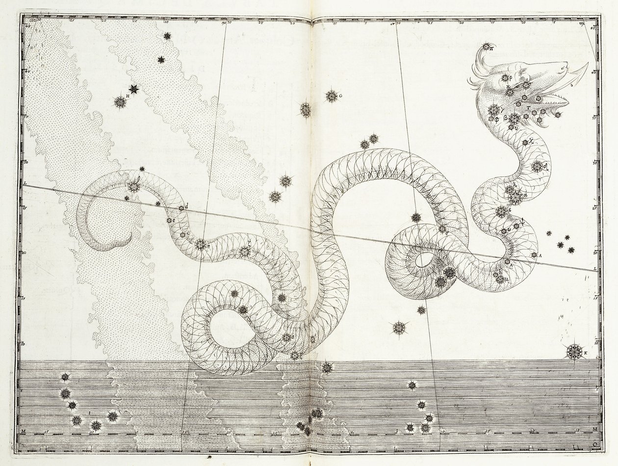 Constellatie van Serpens Caput en Serpens Cauda, ca. 1603 door Johann Bayer