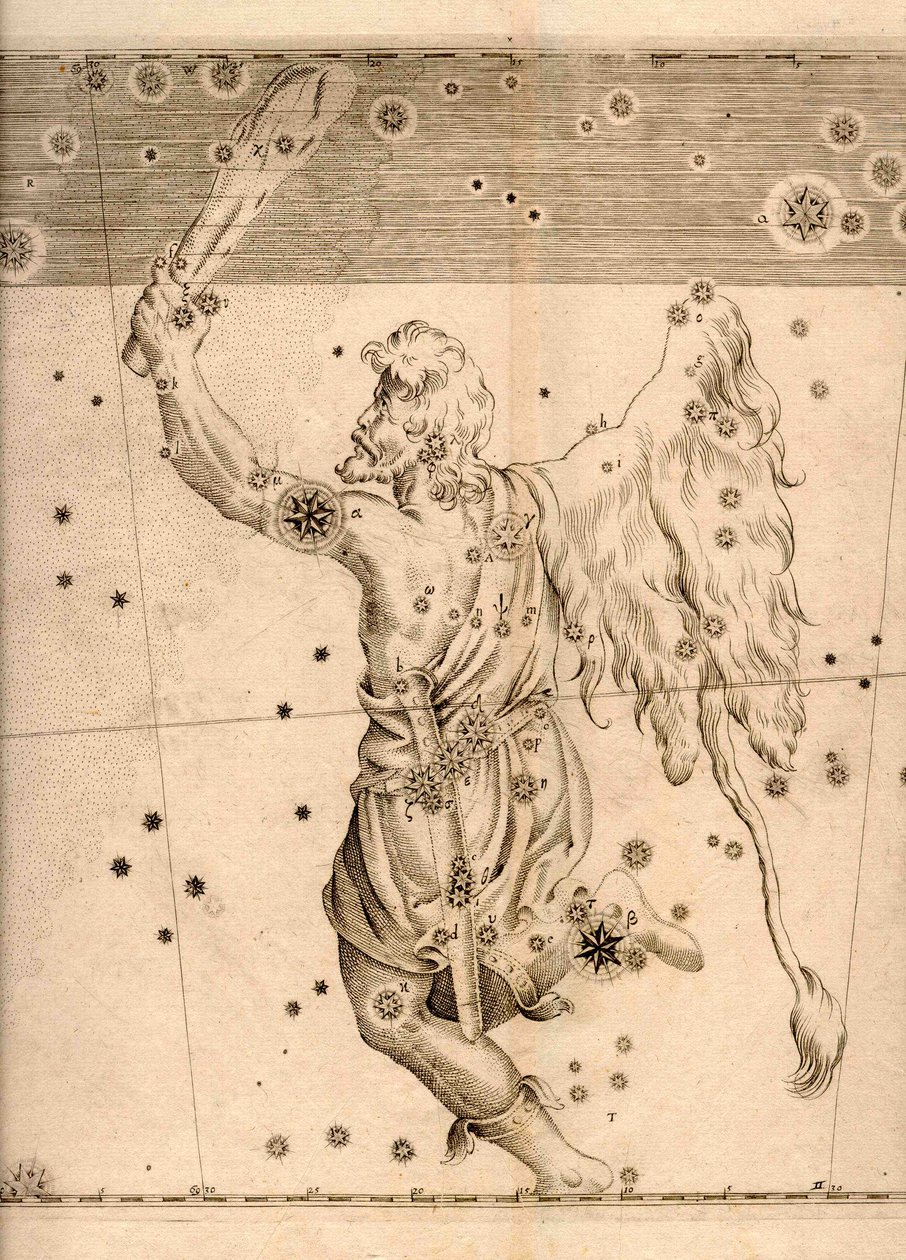 Uranometria (1661) toont het sterrenbeeld Orion door Johann Bayer