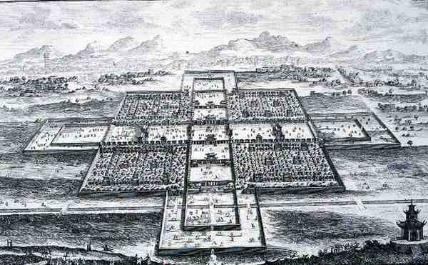 Perspectief Weergave van het Keizerlijk Paleis, Peking, China, uit 