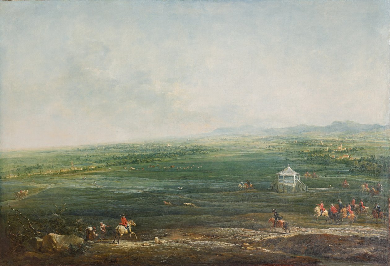 Laxenburg vanaf het Münkendorfer Lusthaus richting zuidwest door Johann Christian Brand