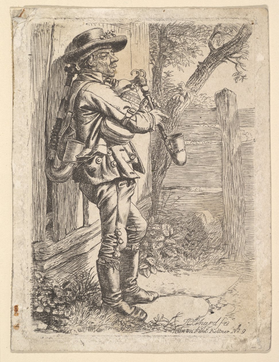 De doedelzakspeler, 1817 door Johann Christian Erhard